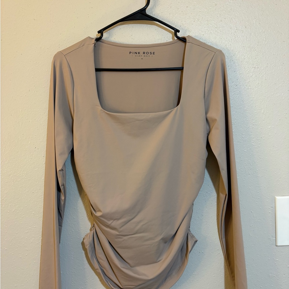 Pink Rose Women's Beige Long Sleeve Top